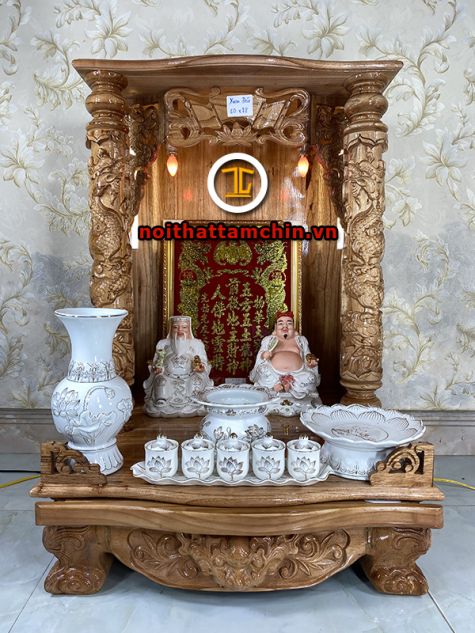 Bàn thờ ông địa gỗ xoan cột tròn 60x60x88 (Ngang x Sâu x Cao) 